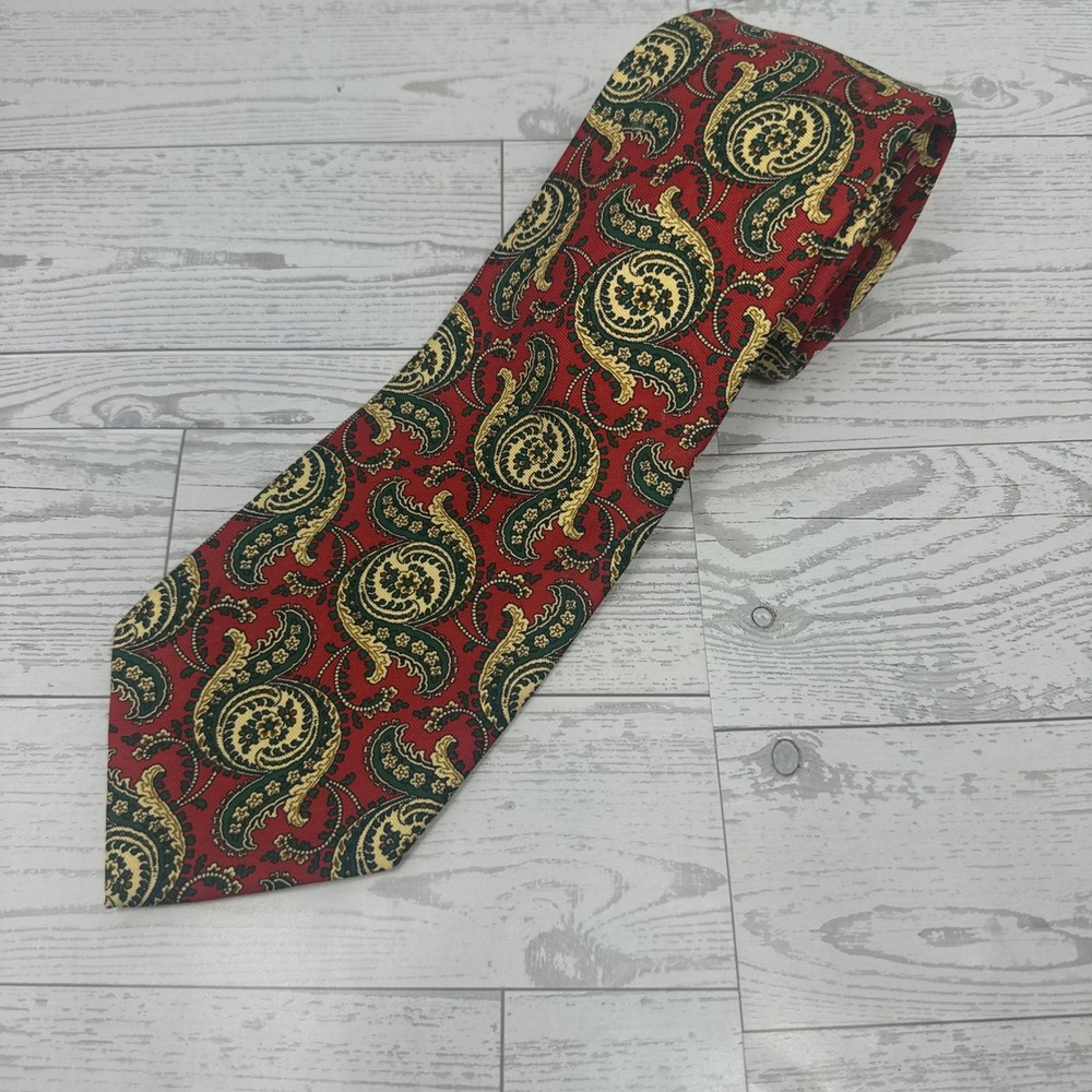 Polo Ralph Lauren Mens Silk Tie Red Green Gold Paisley Pattern‎ Vintage Style